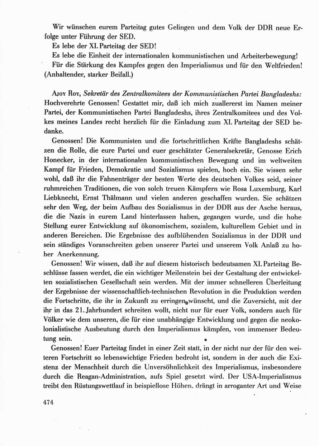 Protokoll der Verhandlungen des Ⅺ. Parteitages der Sozialistischen Einheitspartei Deutschlands (SED) [Deutsche Demokratische Republik (DDR)] 1986, Seite 474