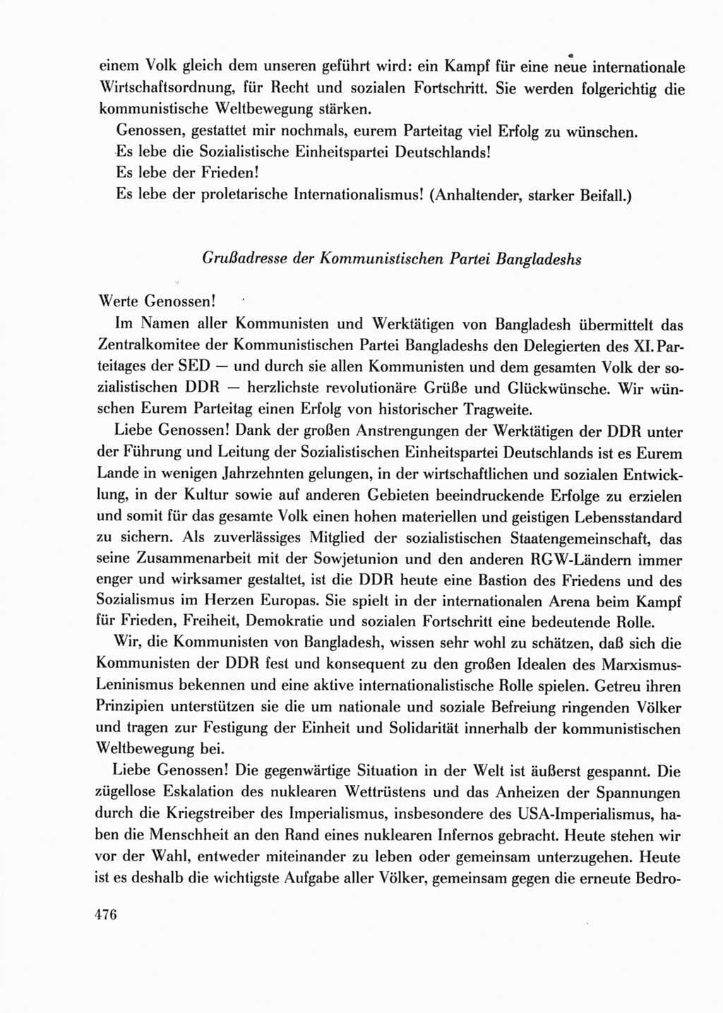 Protokoll der Verhandlungen des Ⅺ. Parteitages der Sozialistischen Einheitspartei Deutschlands (SED) [Deutsche Demokratische Republik (DDR)] 1986, Seite 476