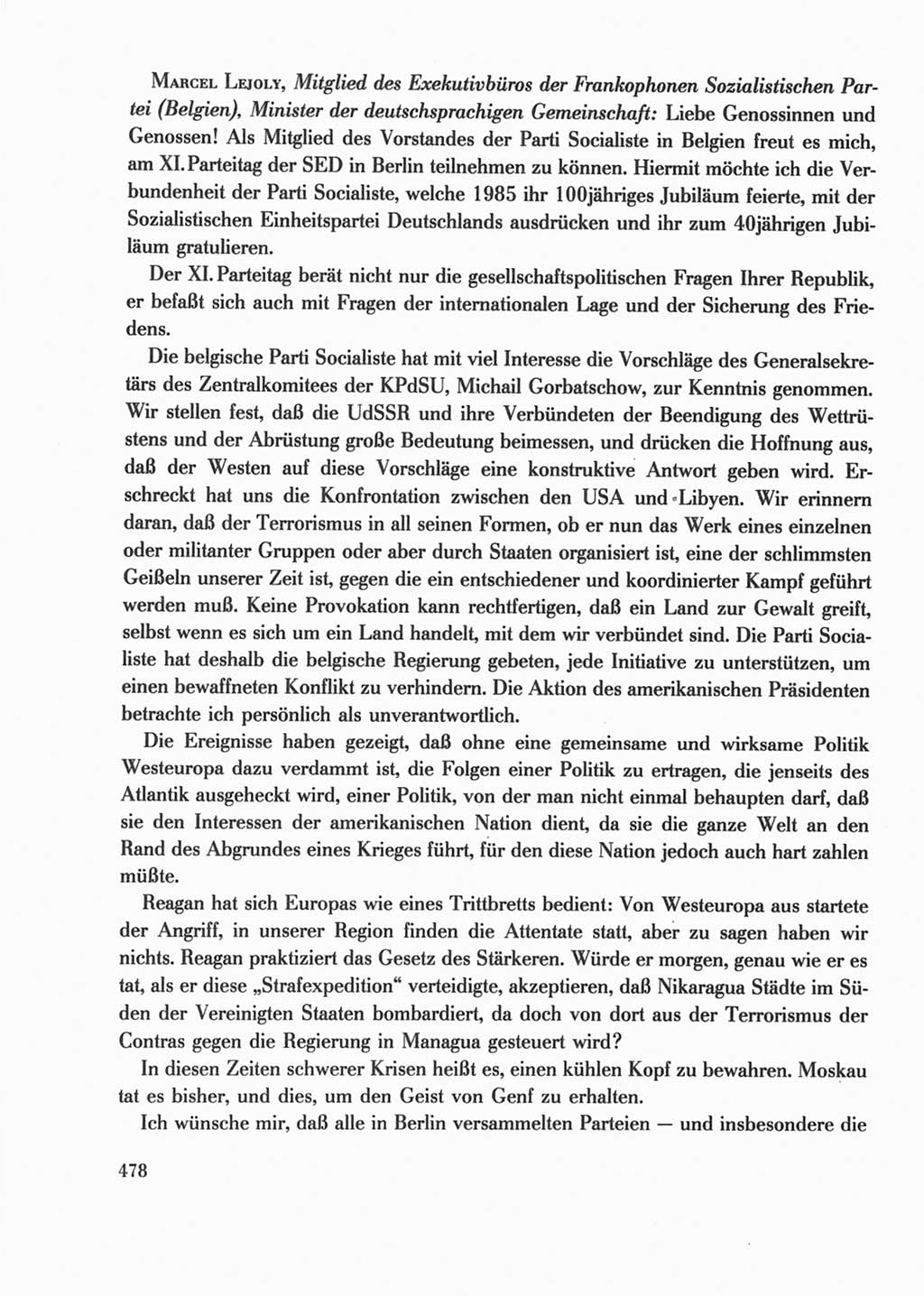 Protokoll der Verhandlungen des Ⅺ. Parteitages der Sozialistischen Einheitspartei Deutschlands (SED) [Deutsche Demokratische Republik (DDR)] 1986, Seite 478