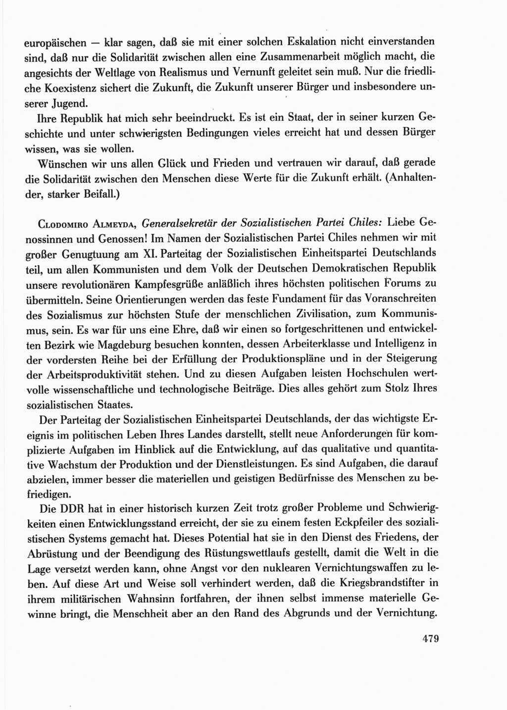 Protokoll der Verhandlungen des Ⅺ. Parteitages der Sozialistischen Einheitspartei Deutschlands (SED) [Deutsche Demokratische Republik (DDR)] 1986, Seite 479