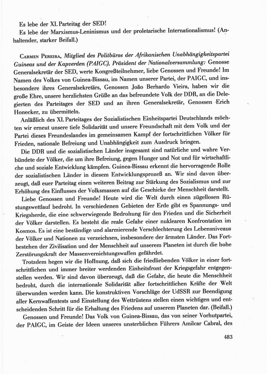 Protokoll der Verhandlungen des Ⅺ. Parteitages der Sozialistischen Einheitspartei Deutschlands (SED) [Deutsche Demokratische Republik (DDR)] 1986, Seite 483