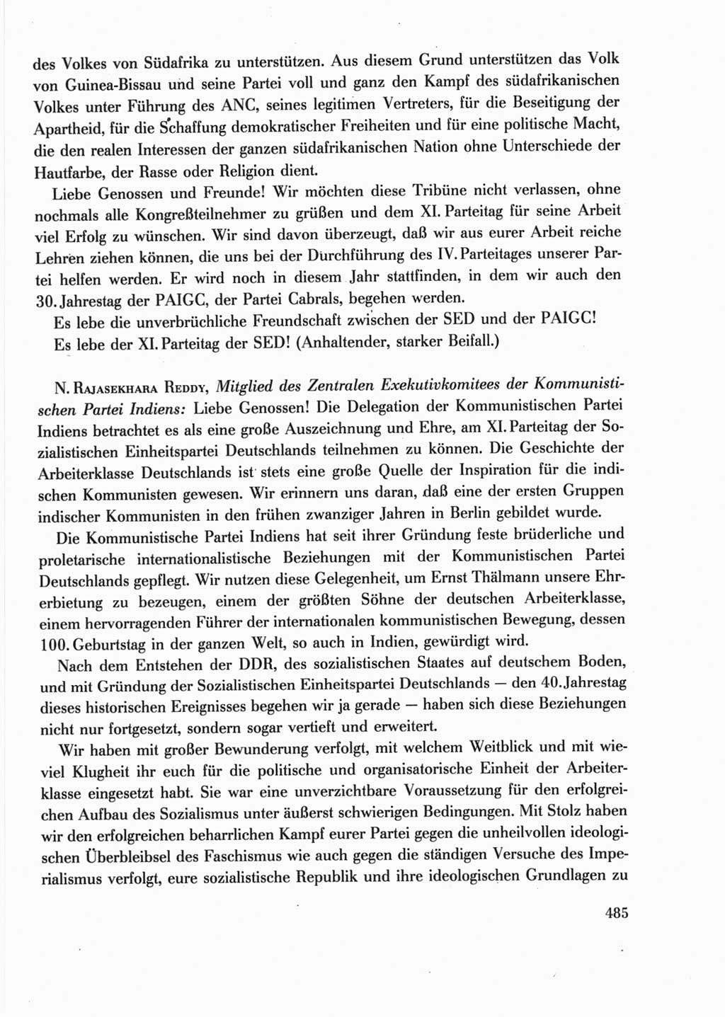 Protokoll der Verhandlungen des Ⅺ. Parteitages der Sozialistischen Einheitspartei Deutschlands (SED) [Deutsche Demokratische Republik (DDR)] 1986, Seite 485