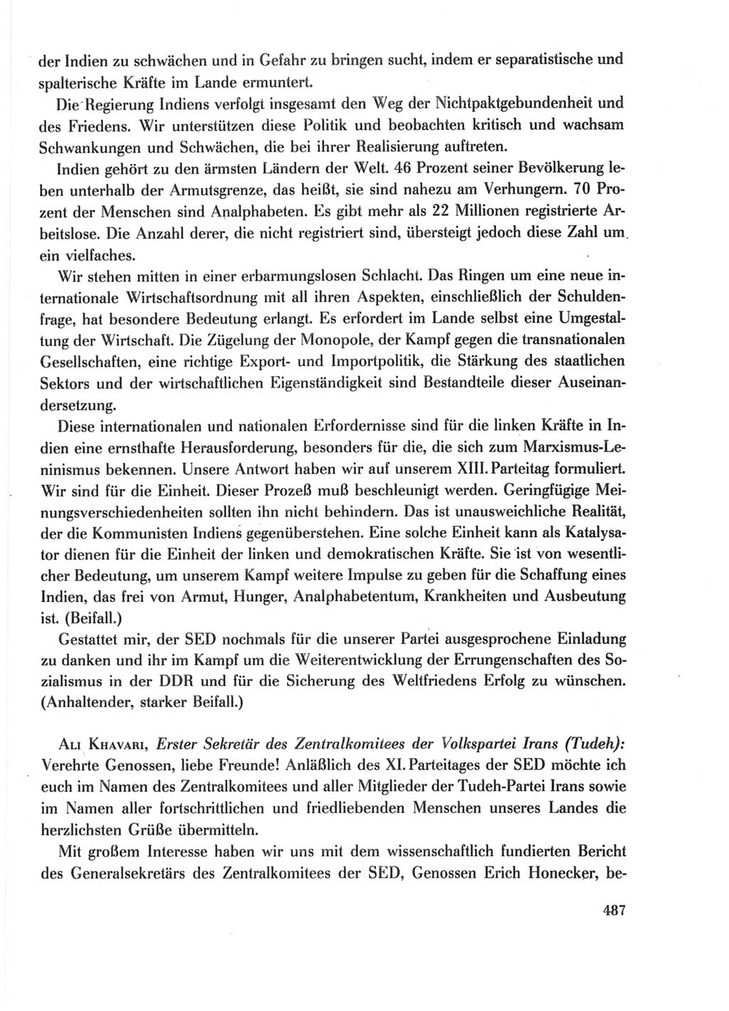 Protokoll der Verhandlungen des Ⅺ. Parteitages der Sozialistischen Einheitspartei Deutschlands (SED) [Deutsche Demokratische Republik (DDR)] 1986, Seite 487
