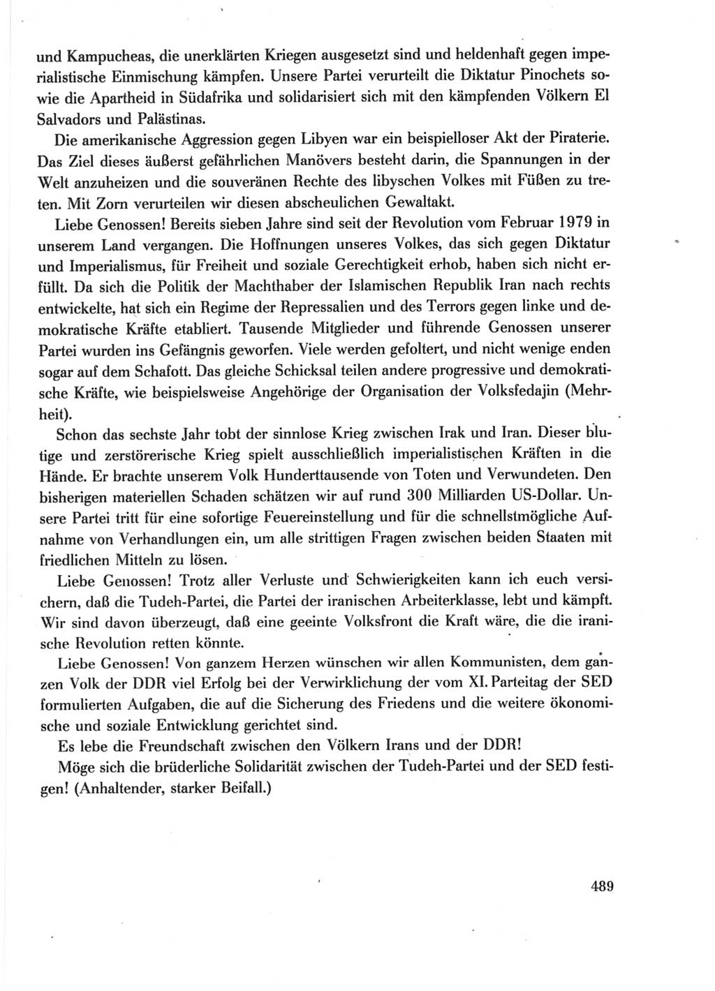 Protokoll der Verhandlungen des Ⅺ. Parteitages der Sozialistischen Einheitspartei Deutschlands (SED) [Deutsche Demokratische Republik (DDR)] 1986, Seite 489