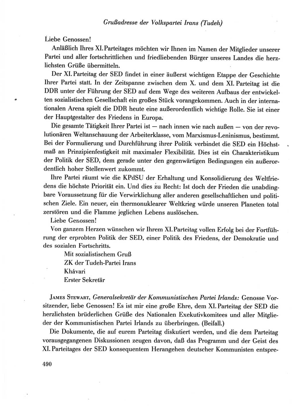Protokoll der Verhandlungen des Ⅺ. Parteitages der Sozialistischen Einheitspartei Deutschlands (SED) [Deutsche Demokratische Republik (DDR)] 1986, Seite 490