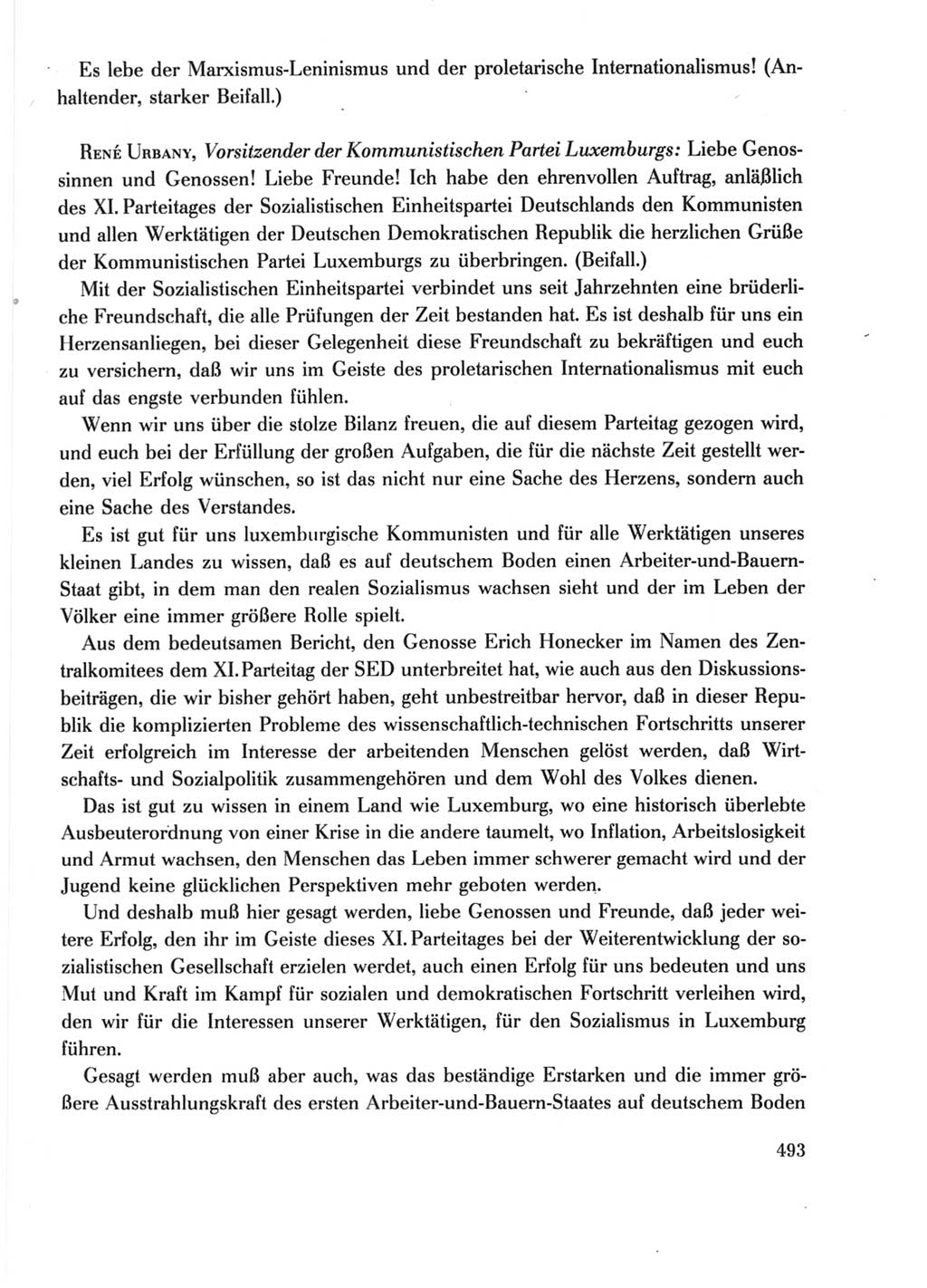 Protokoll der Verhandlungen des Ⅺ. Parteitages der Sozialistischen Einheitspartei Deutschlands (SED) [Deutsche Demokratische Republik (DDR)] 1986, Seite 493