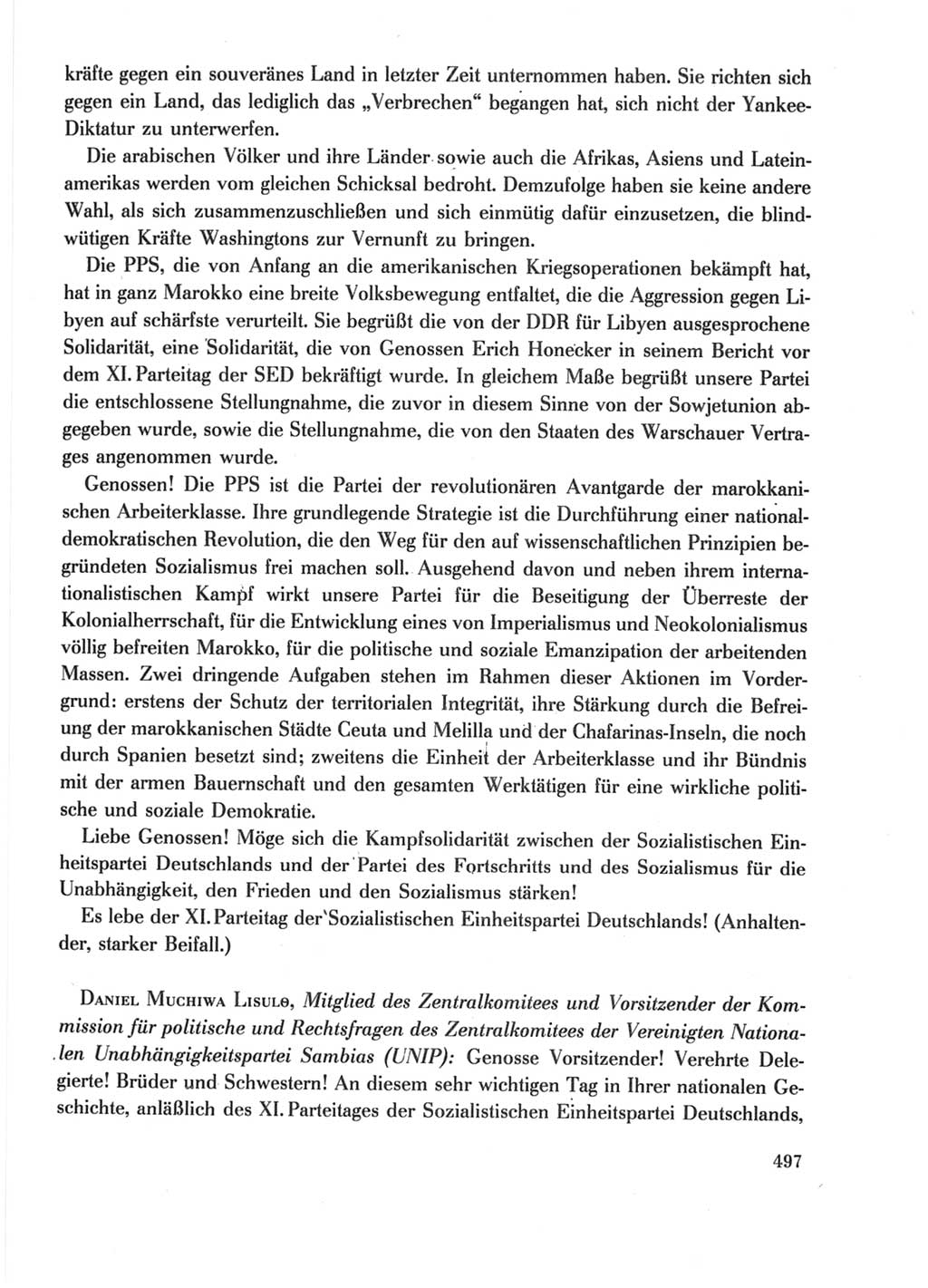 Protokoll der Verhandlungen des Ⅺ. Parteitages der Sozialistischen Einheitspartei Deutschlands (SED) [Deutsche Demokratische Republik (DDR)] 1986, Seite 497