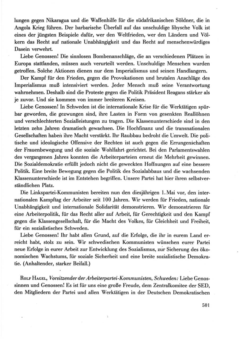 Protokoll der Verhandlungen des Ⅺ. Parteitages der Sozialistischen Einheitspartei Deutschlands (SED) [Deutsche Demokratische Republik (DDR)] 1986, Seite 501