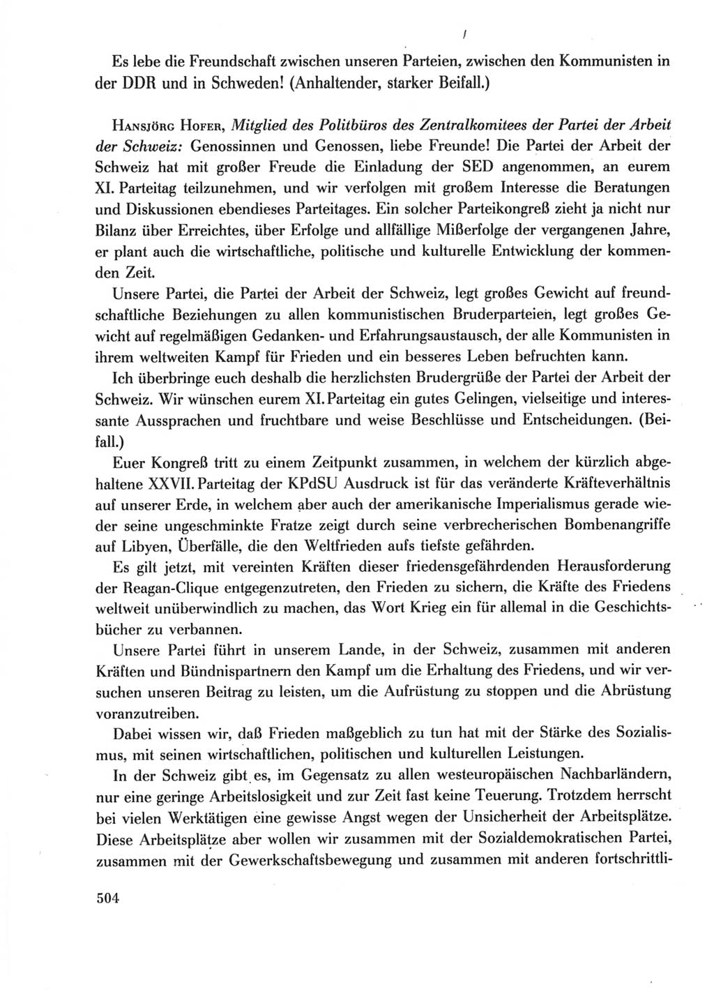 Protokoll der Verhandlungen des Ⅺ. Parteitages der Sozialistischen Einheitspartei Deutschlands (SED) [Deutsche Demokratische Republik (DDR)] 1986, Seite 504