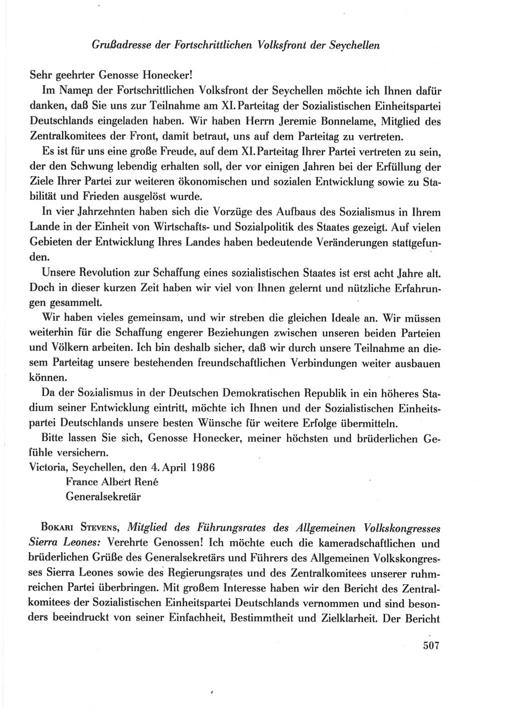 Protokoll der Verhandlungen des Ⅺ. Parteitages der Sozialistischen Einheitspartei Deutschlands (SED) [Deutsche Demokratische Republik (DDR)] 1986, Seite 507