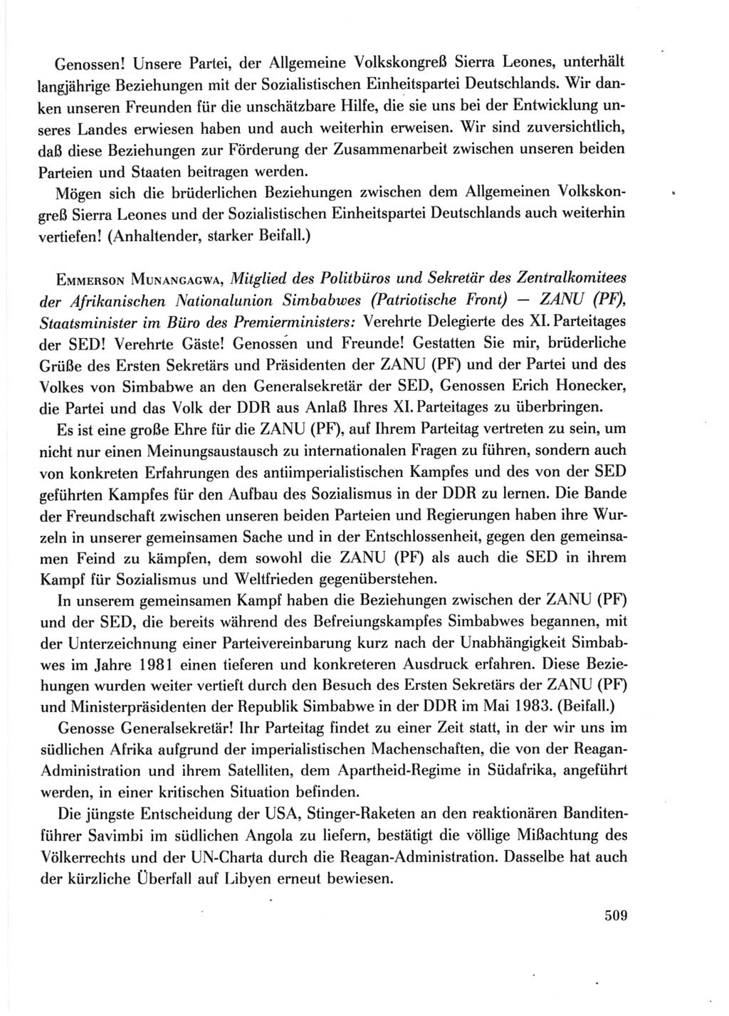 Protokoll der Verhandlungen des Ⅺ. Parteitages der Sozialistischen Einheitspartei Deutschlands (SED) [Deutsche Demokratische Republik (DDR)] 1986, Seite 509