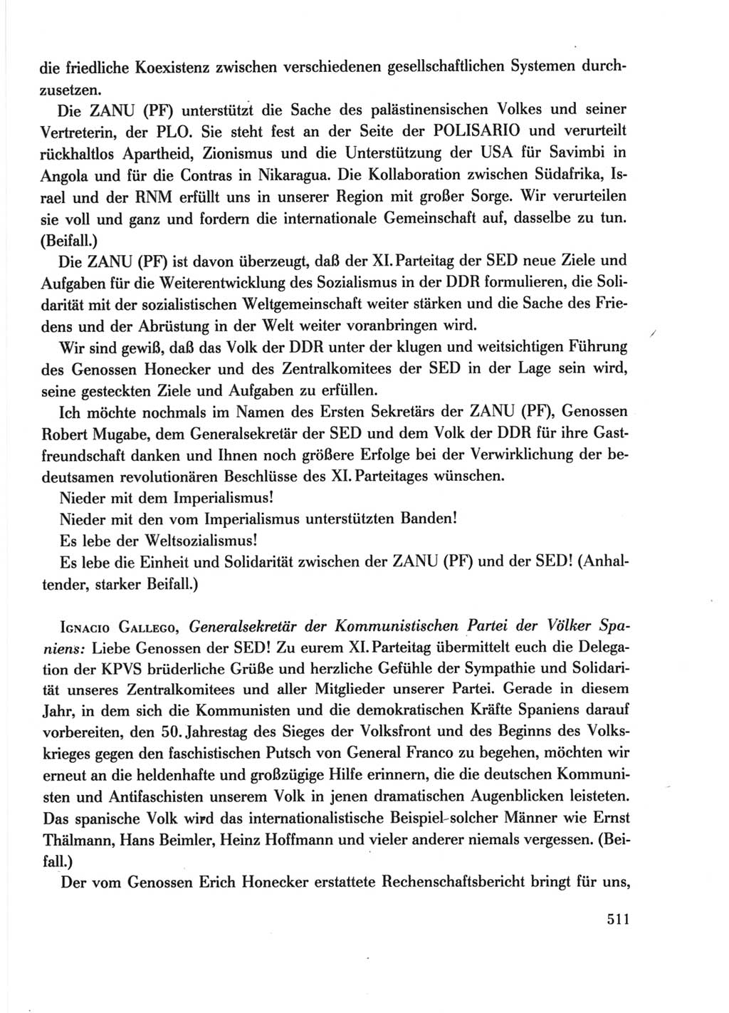 Protokoll der Verhandlungen des Ⅺ. Parteitages der Sozialistischen Einheitspartei Deutschlands (SED) [Deutsche Demokratische Republik (DDR)] 1986, Seite 511