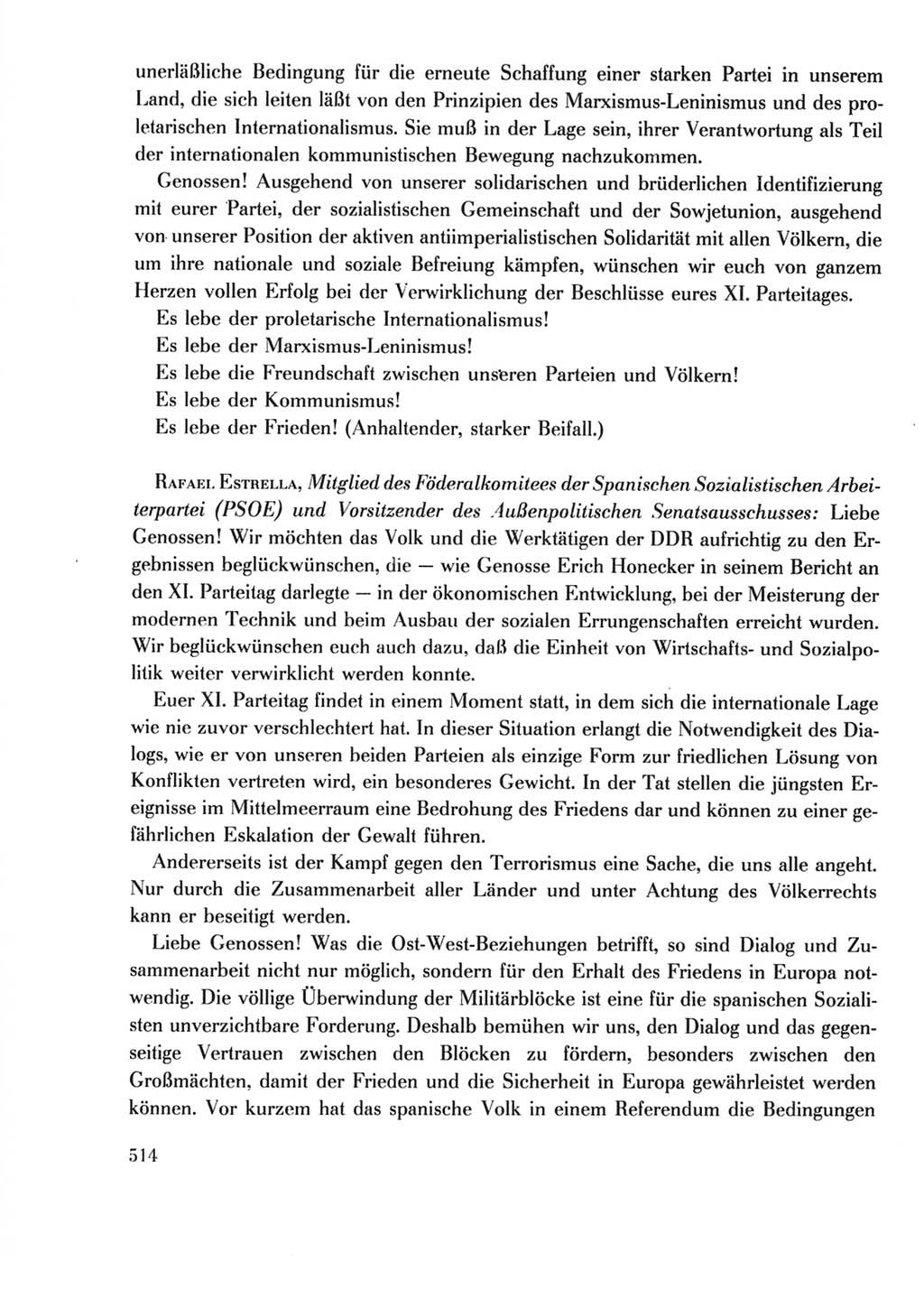 Protokoll der Verhandlungen des Ⅺ. Parteitages der Sozialistischen Einheitspartei Deutschlands (SED) [Deutsche Demokratische Republik (DDR)] 1986, Seite 514