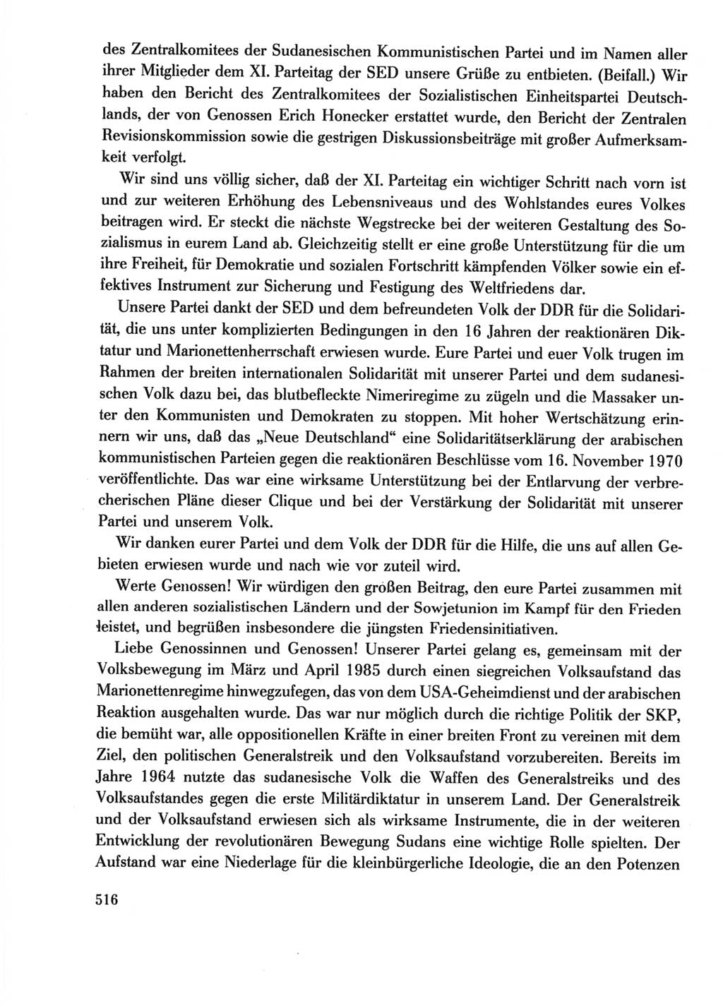 Protokoll der Verhandlungen des Ⅺ. Parteitages der Sozialistischen Einheitspartei Deutschlands (SED) [Deutsche Demokratische Republik (DDR)] 1986, Seite 516