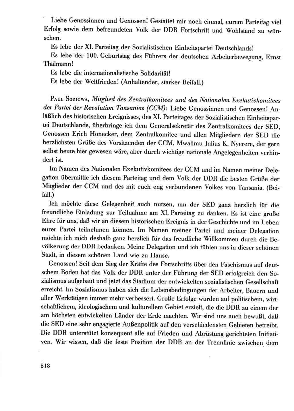 Protokoll der Verhandlungen des Ⅺ. Parteitages der Sozialistischen Einheitspartei Deutschlands (SED) [Deutsche Demokratische Republik (DDR)] 1986, Seite 518
