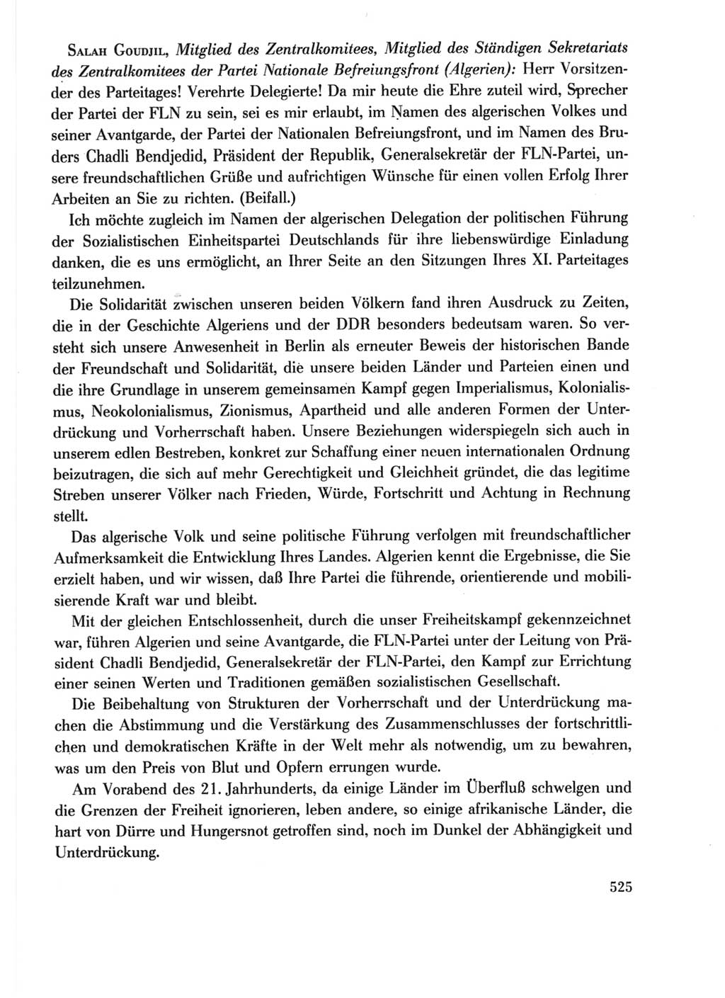 Protokoll der Verhandlungen des Ⅺ. Parteitages der Sozialistischen Einheitspartei Deutschlands (SED) [Deutsche Demokratische Republik (DDR)] 1986, Seite 525