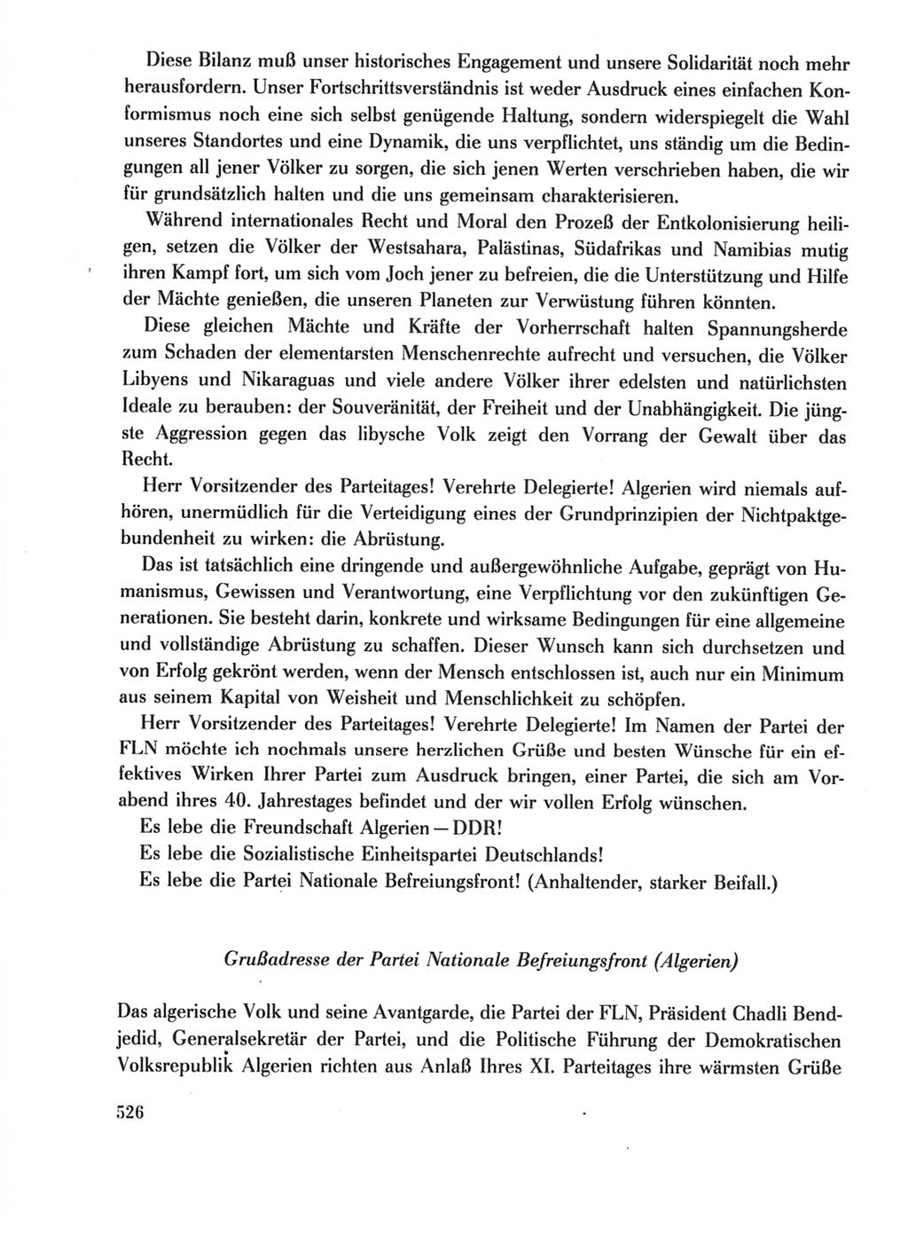 Protokoll der Verhandlungen des Ⅺ. Parteitages der Sozialistischen Einheitspartei Deutschlands (SED) [Deutsche Demokratische Republik (DDR)] 1986, Seite 526