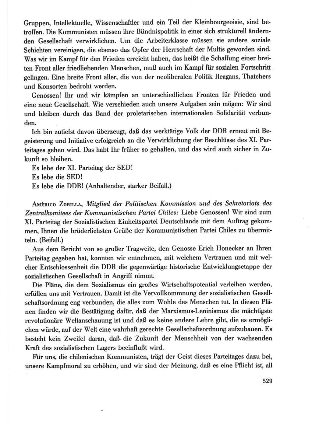 Protokoll der Verhandlungen des Ⅺ. Parteitages der Sozialistischen Einheitspartei Deutschlands (SED) [Deutsche Demokratische Republik (DDR)] 1986, Seite 529