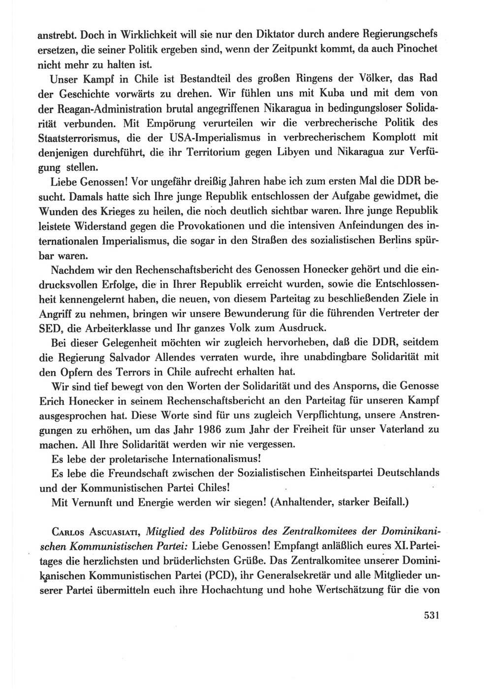 Protokoll der Verhandlungen des Ⅺ. Parteitages der Sozialistischen Einheitspartei Deutschlands (SED) [Deutsche Demokratische Republik (DDR)] 1986, Seite 531