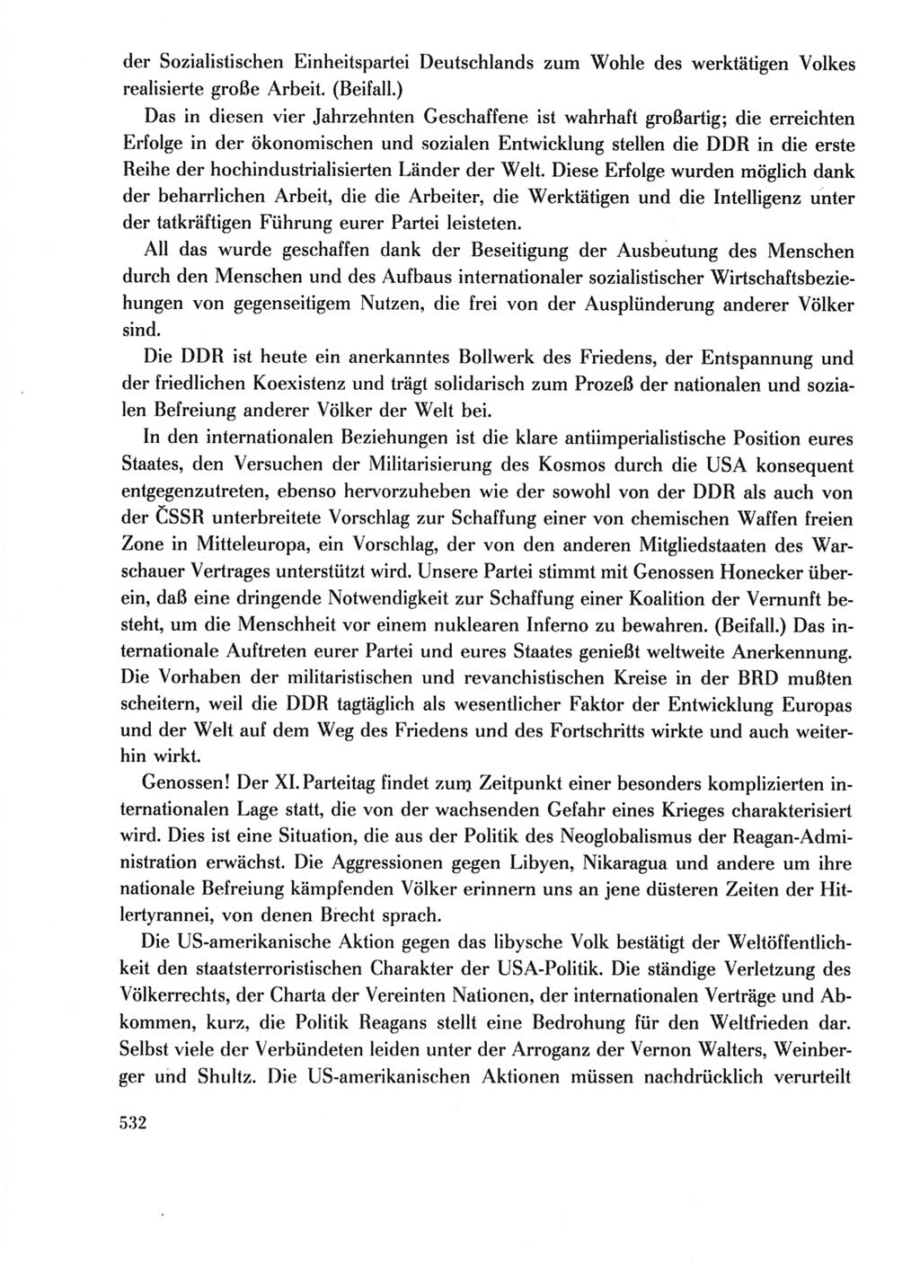 Protokoll der Verhandlungen des Ⅺ. Parteitages der Sozialistischen Einheitspartei Deutschlands (SED) [Deutsche Demokratische Republik (DDR)] 1986, Seite 532