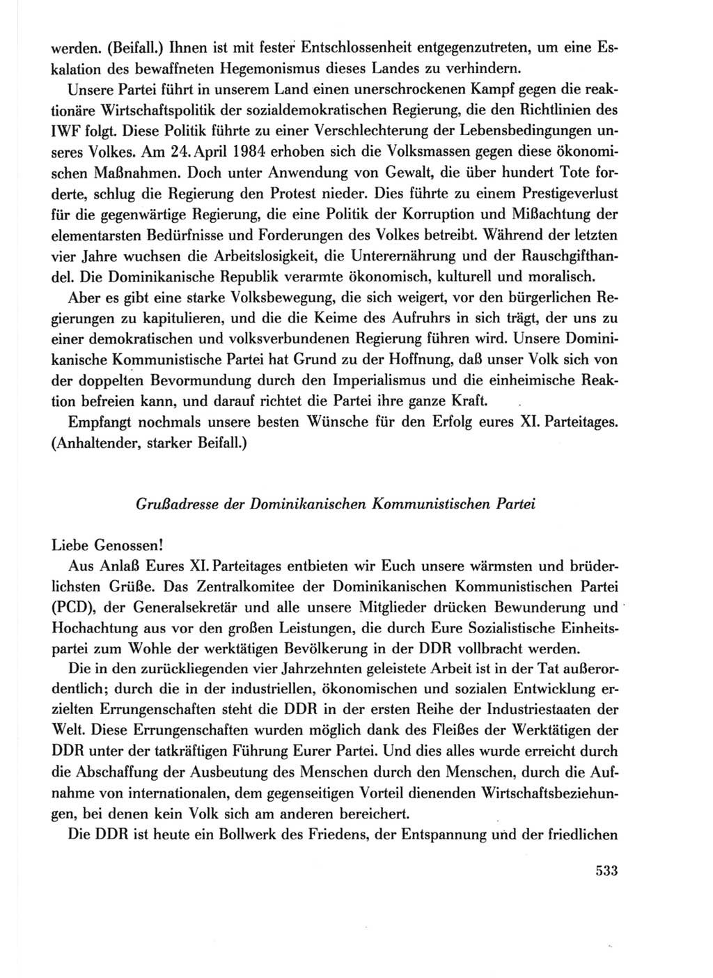 Protokoll der Verhandlungen des Ⅺ. Parteitages der Sozialistischen Einheitspartei Deutschlands (SED) [Deutsche Demokratische Republik (DDR)] 1986, Seite 533