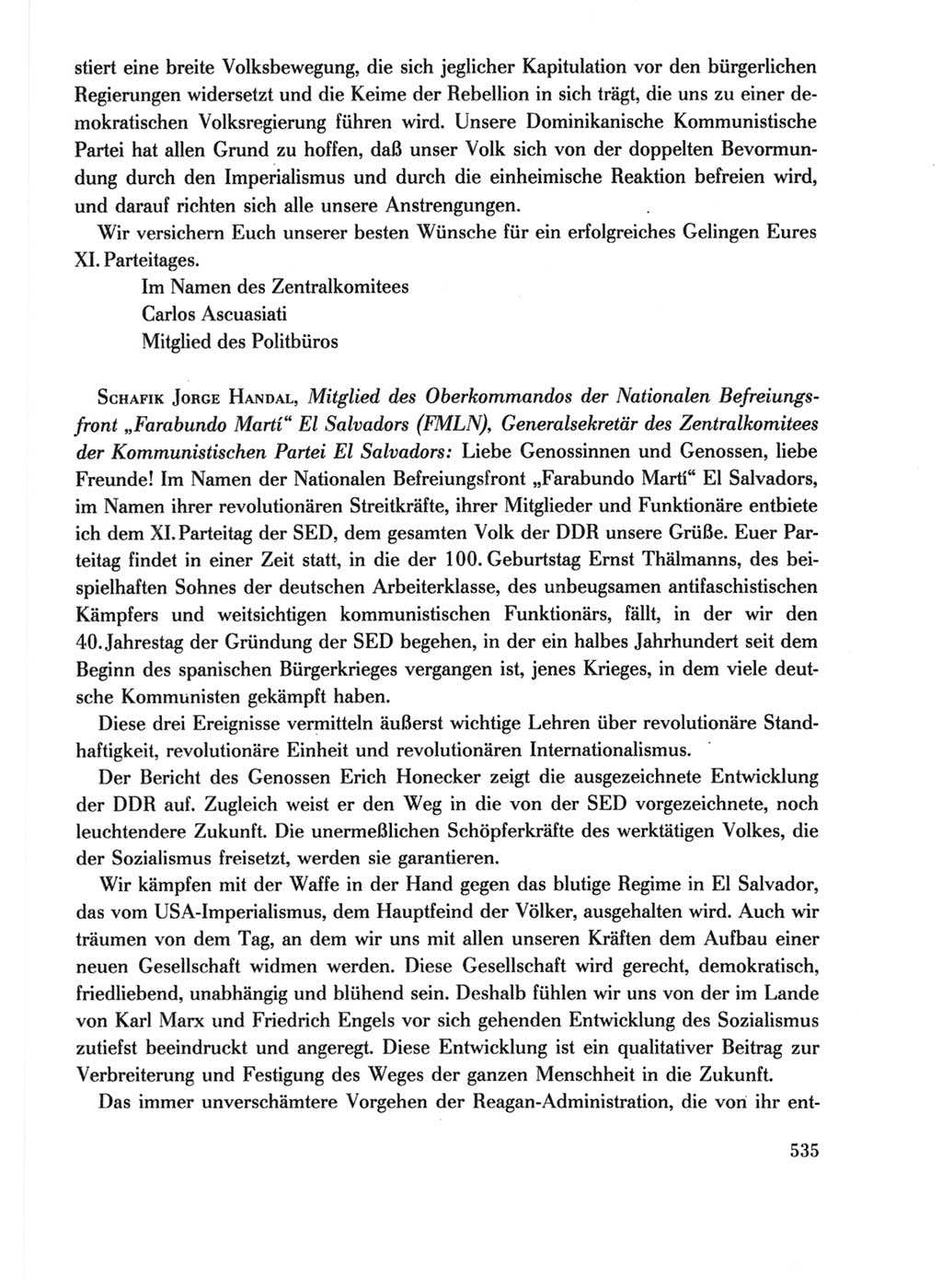 Protokoll der Verhandlungen des Ⅺ. Parteitages der Sozialistischen Einheitspartei Deutschlands (SED) [Deutsche Demokratische Republik (DDR)] 1986, Seite 535
