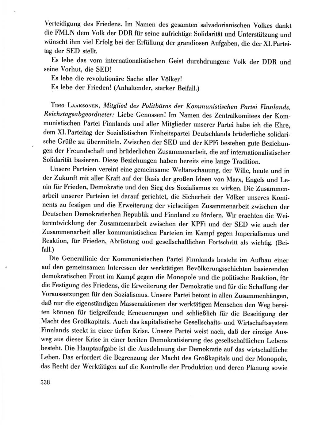 Protokoll der Verhandlungen des Ⅺ. Parteitages der Sozialistischen Einheitspartei Deutschlands (SED) [Deutsche Demokratische Republik (DDR)] 1986, Seite 538