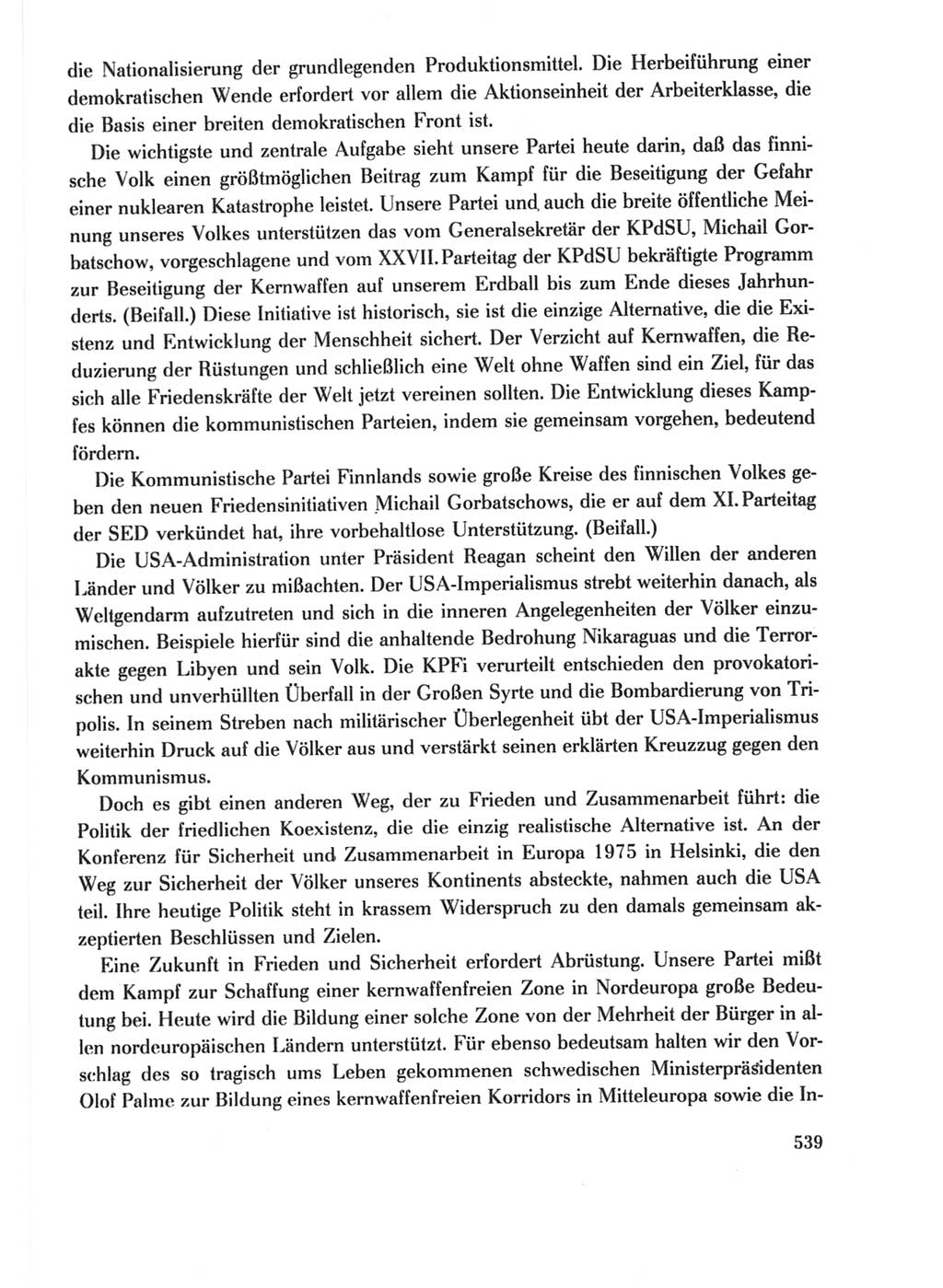 Protokoll der Verhandlungen des Ⅺ. Parteitages der Sozialistischen Einheitspartei Deutschlands (SED) [Deutsche Demokratische Republik (DDR)] 1986, Seite 539
