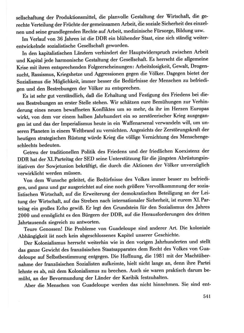 Protokoll der Verhandlungen des Ⅺ. Parteitages der Sozialistischen Einheitspartei Deutschlands (SED) [Deutsche Demokratische Republik (DDR)] 1986, Seite 541