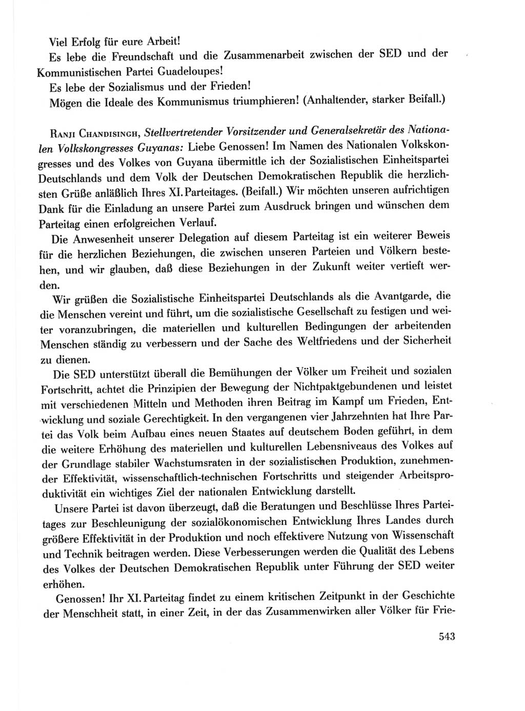 Protokoll der Verhandlungen des Ⅺ. Parteitages der Sozialistischen Einheitspartei Deutschlands (SED) [Deutsche Demokratische Republik (DDR)] 1986, Seite 543