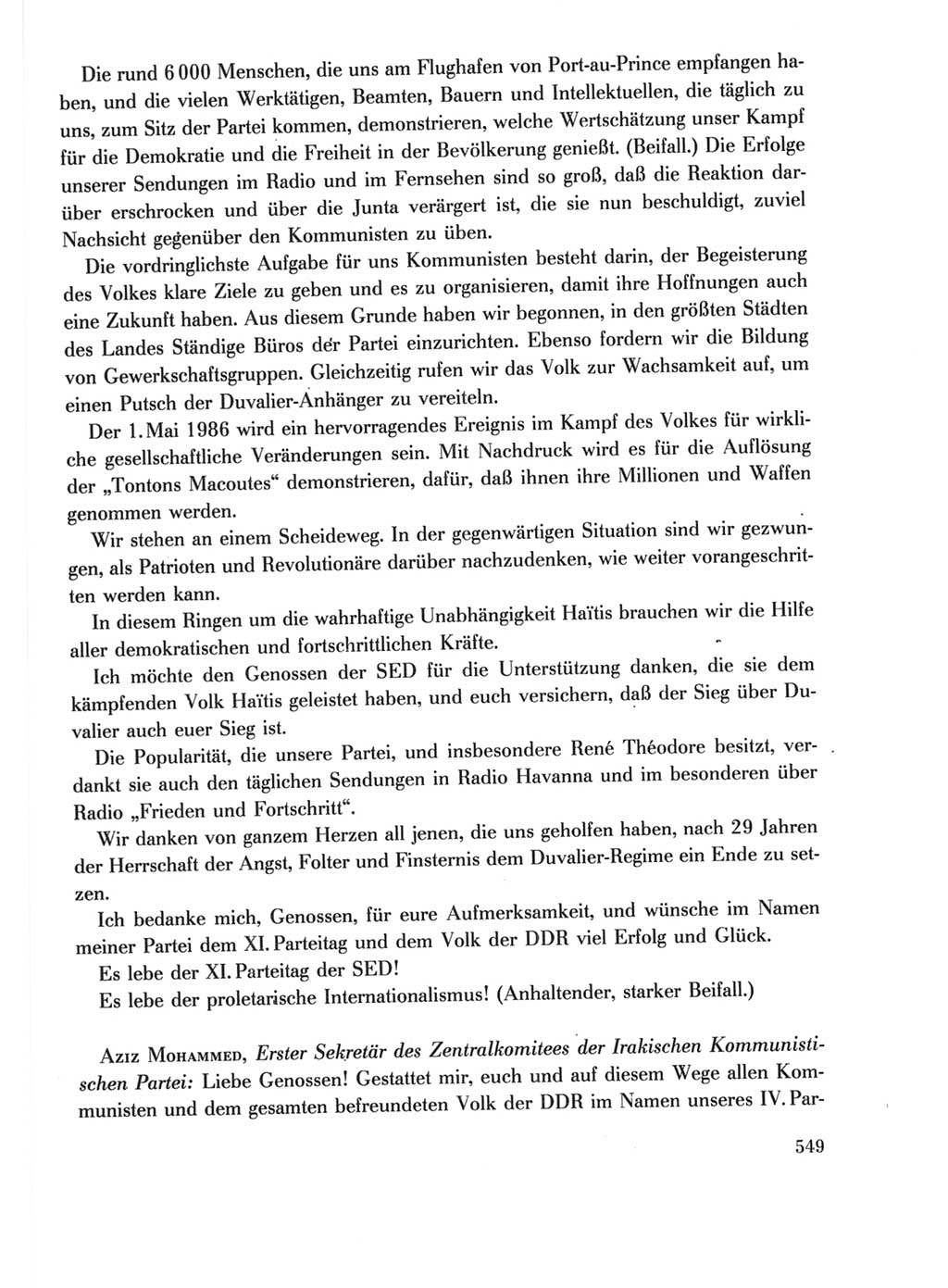 Protokoll der Verhandlungen des Ⅺ. Parteitages der Sozialistischen Einheitspartei Deutschlands (SED) [Deutsche Demokratische Republik (DDR)] 1986, Seite 549
