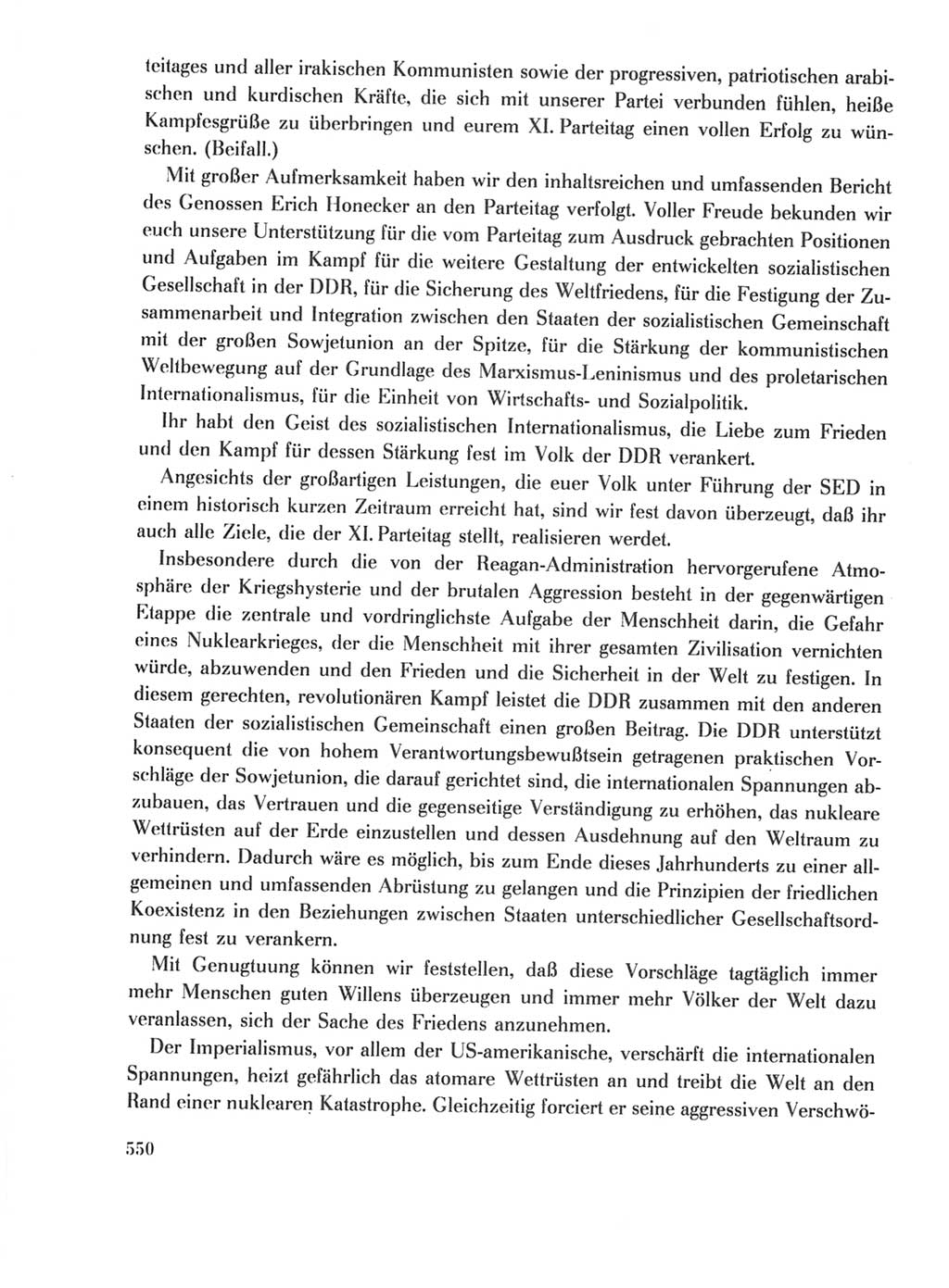 Protokoll der Verhandlungen des Ⅺ. Parteitages der Sozialistischen Einheitspartei Deutschlands (SED) [Deutsche Demokratische Republik (DDR)] 1986, Seite 550