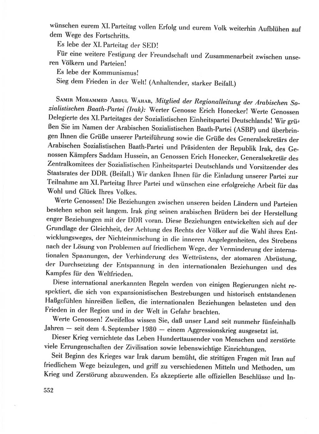 Protokoll der Verhandlungen des Ⅺ. Parteitages der Sozialistischen Einheitspartei Deutschlands (SED) [Deutsche Demokratische Republik (DDR)] 1986, Seite 552