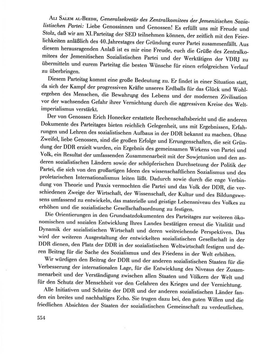 Protokoll der Verhandlungen des Ⅺ. Parteitages der Sozialistischen Einheitspartei Deutschlands (SED) [Deutsche Demokratische Republik (DDR)] 1986, Seite 554