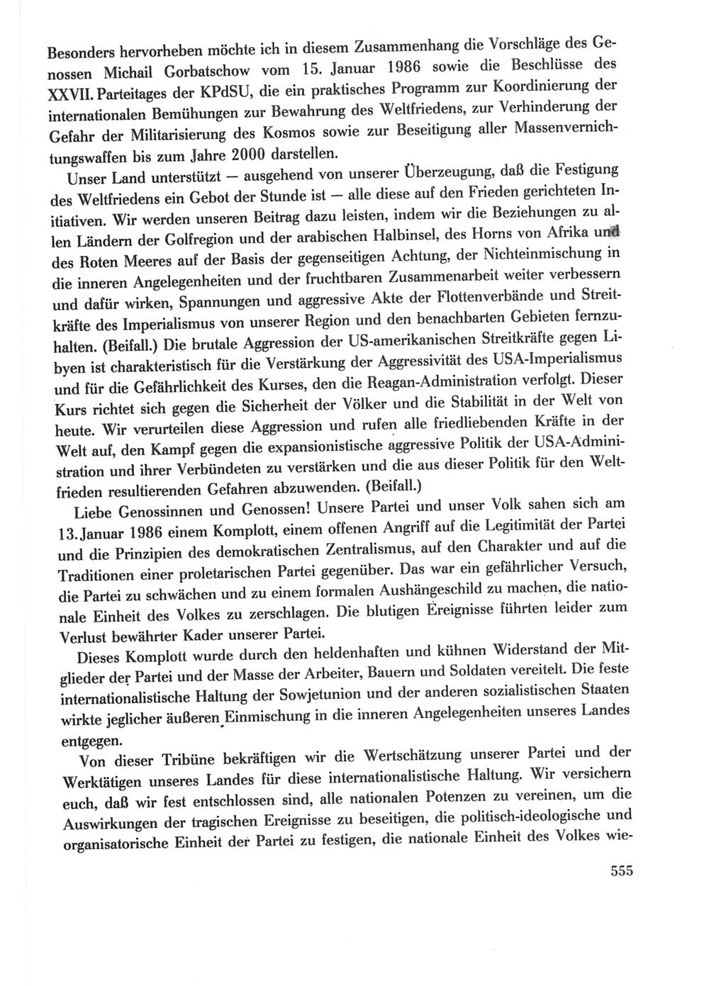 Protokoll der Verhandlungen des Ⅺ. Parteitages der Sozialistischen Einheitspartei Deutschlands (SED) [Deutsche Demokratische Republik (DDR)] 1986, Seite 555