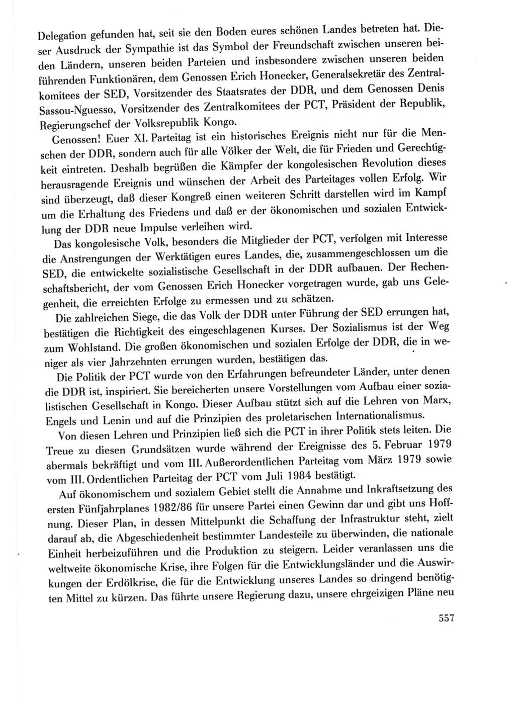 Protokoll der Verhandlungen des Ⅺ. Parteitages der Sozialistischen Einheitspartei Deutschlands (SED) [Deutsche Demokratische Republik (DDR)] 1986, Seite 557