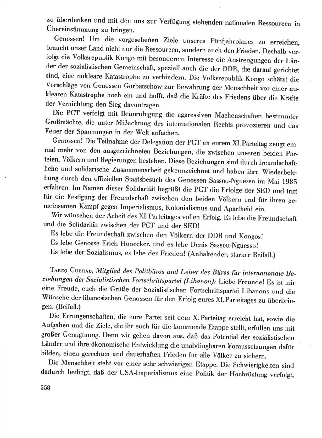 Protokoll der Verhandlungen des Ⅺ. Parteitages der Sozialistischen Einheitspartei Deutschlands (SED) [Deutsche Demokratische Republik (DDR)] 1986, Seite 558
