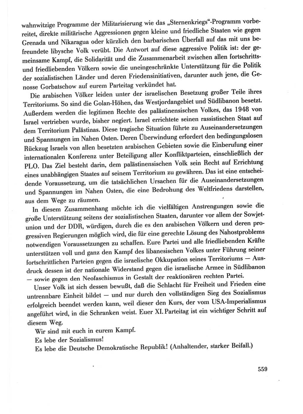 Protokoll der Verhandlungen des Ⅺ. Parteitages der Sozialistischen Einheitspartei Deutschlands (SED) [Deutsche Demokratische Republik (DDR)] 1986, Seite 559