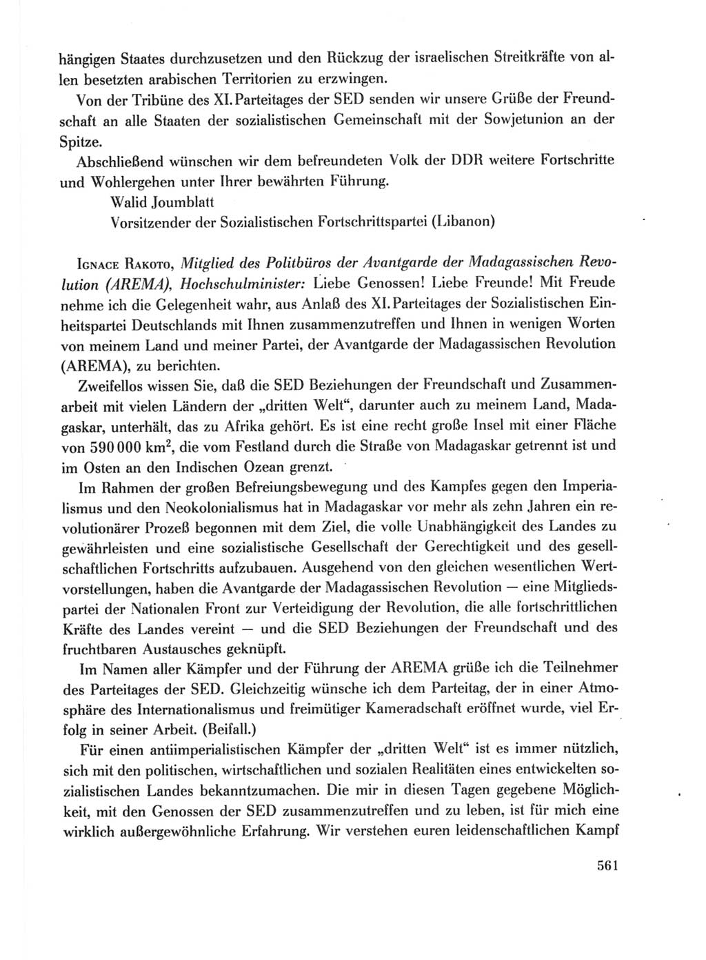 Protokoll der Verhandlungen des Ⅺ. Parteitages der Sozialistischen Einheitspartei Deutschlands (SED) [Deutsche Demokratische Republik (DDR)] 1986, Seite 561