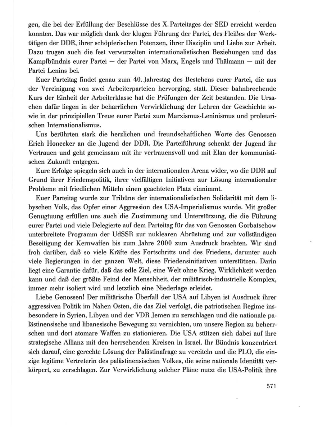 Protokoll der Verhandlungen des Ⅺ. Parteitages der Sozialistischen Einheitspartei Deutschlands (SED) [Deutsche Demokratische Republik (DDR)] 1986, Seite 571