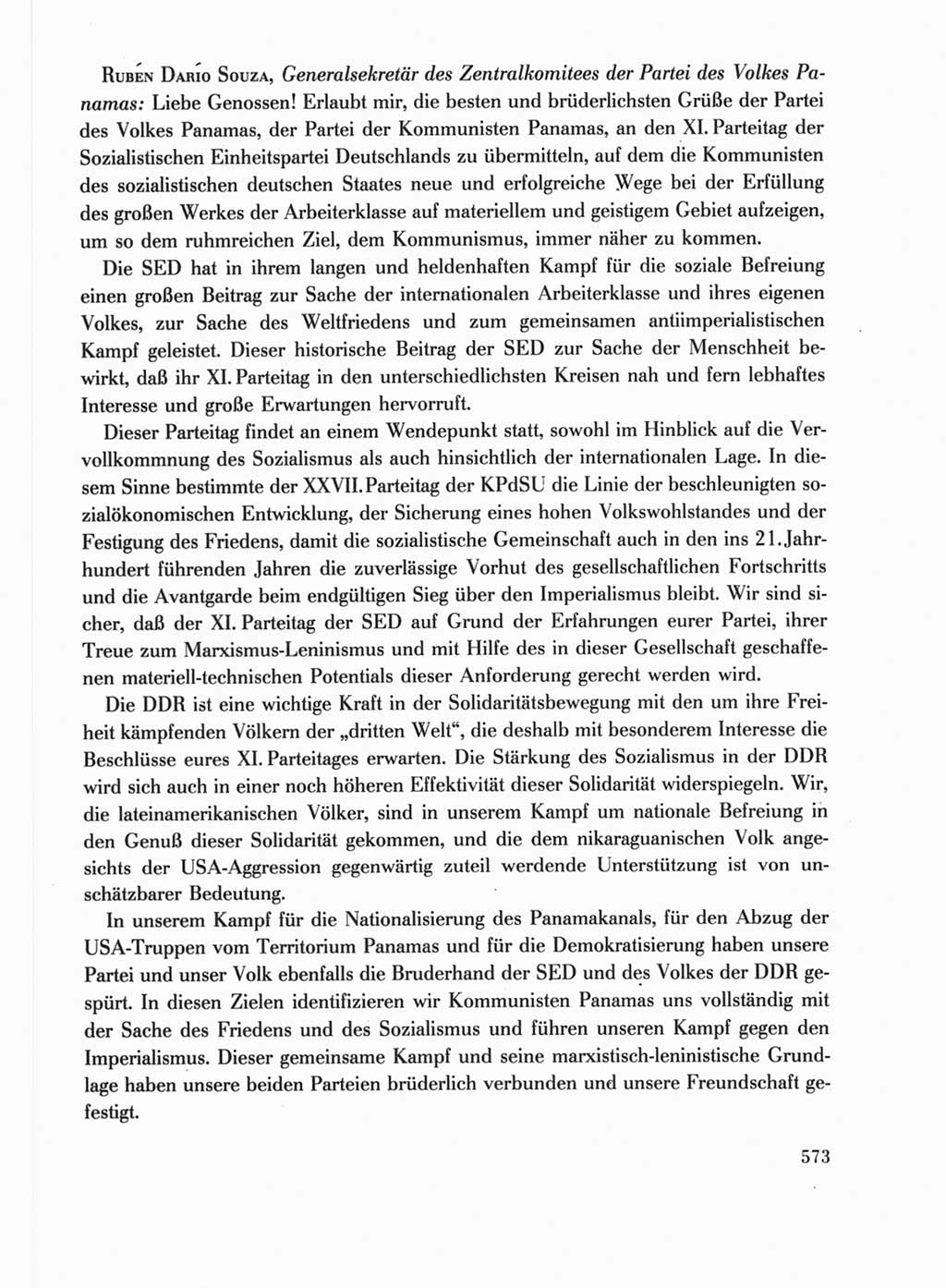 Protokoll der Verhandlungen des Ⅺ. Parteitages der Sozialistischen Einheitspartei Deutschlands (SED) [Deutsche Demokratische Republik (DDR)] 1986, Seite 573