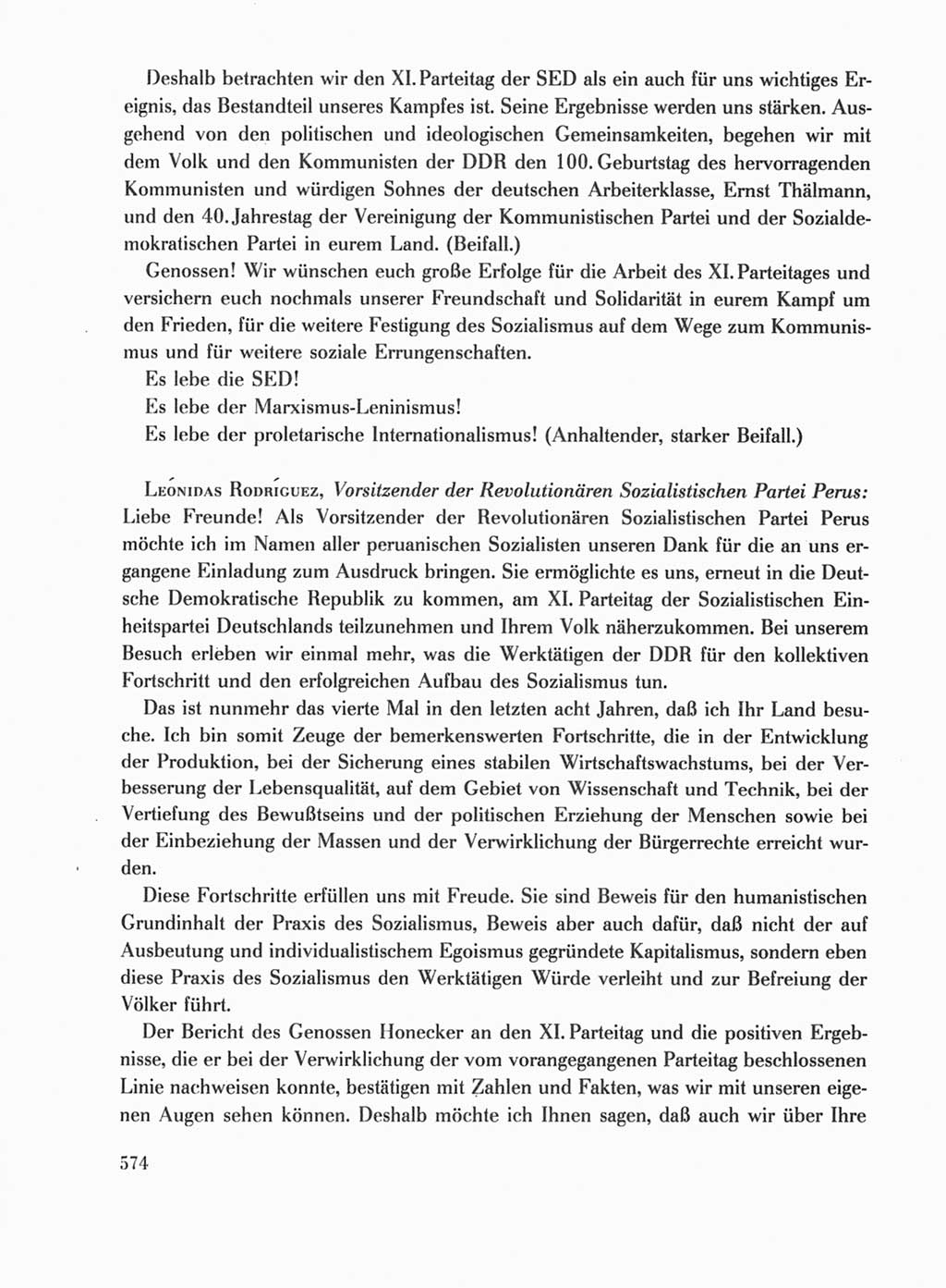 Protokoll der Verhandlungen des Ⅺ. Parteitages der Sozialistischen Einheitspartei Deutschlands (SED) [Deutsche Demokratische Republik (DDR)] 1986, Seite 574