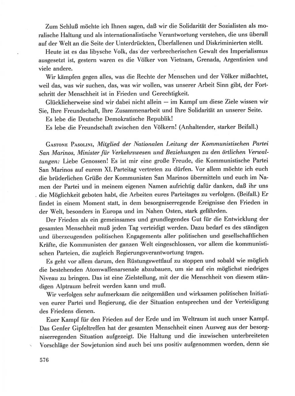 Protokoll der Verhandlungen des Ⅺ. Parteitages der Sozialistischen Einheitspartei Deutschlands (SED) [Deutsche Demokratische Republik (DDR)] 1986, Seite 576