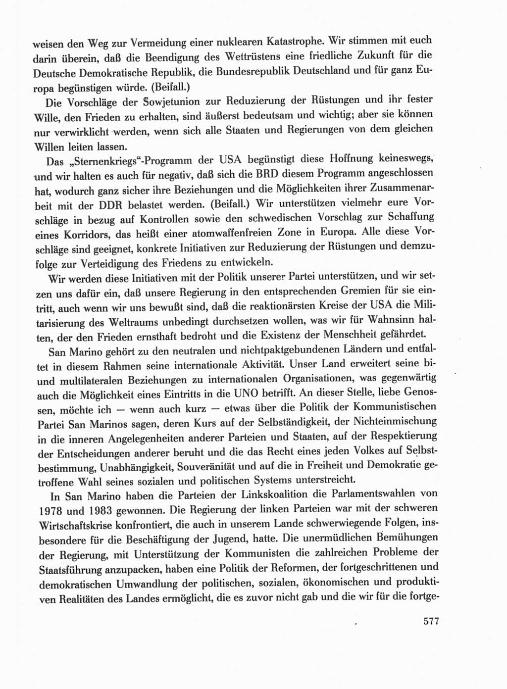 Protokoll der Verhandlungen des Ⅺ. Parteitages der Sozialistischen Einheitspartei Deutschlands (SED) [Deutsche Demokratische Republik (DDR)] 1986, Seite 577