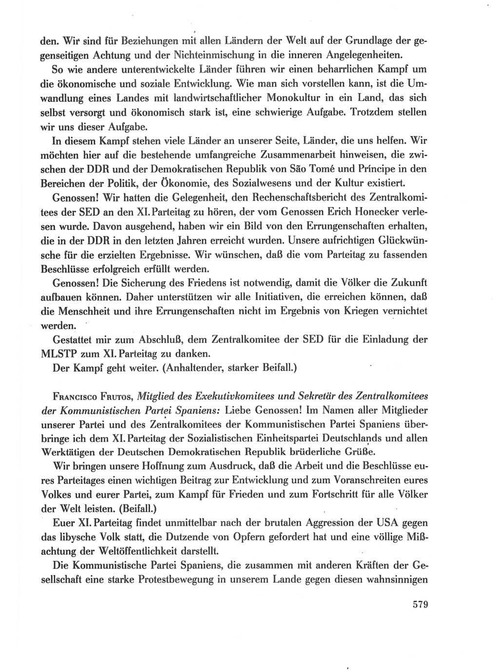 Protokoll der Verhandlungen des Ⅺ. Parteitages der Sozialistischen Einheitspartei Deutschlands (SED) [Deutsche Demokratische Republik (DDR)] 1986, Seite 579