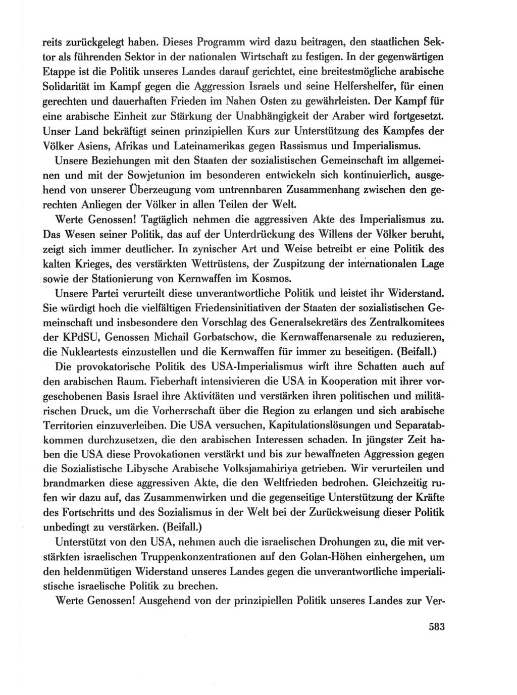 Protokoll der Verhandlungen des Ⅺ. Parteitages der Sozialistischen Einheitspartei Deutschlands (SED) [Deutsche Demokratische Republik (DDR)] 1986, Seite 583