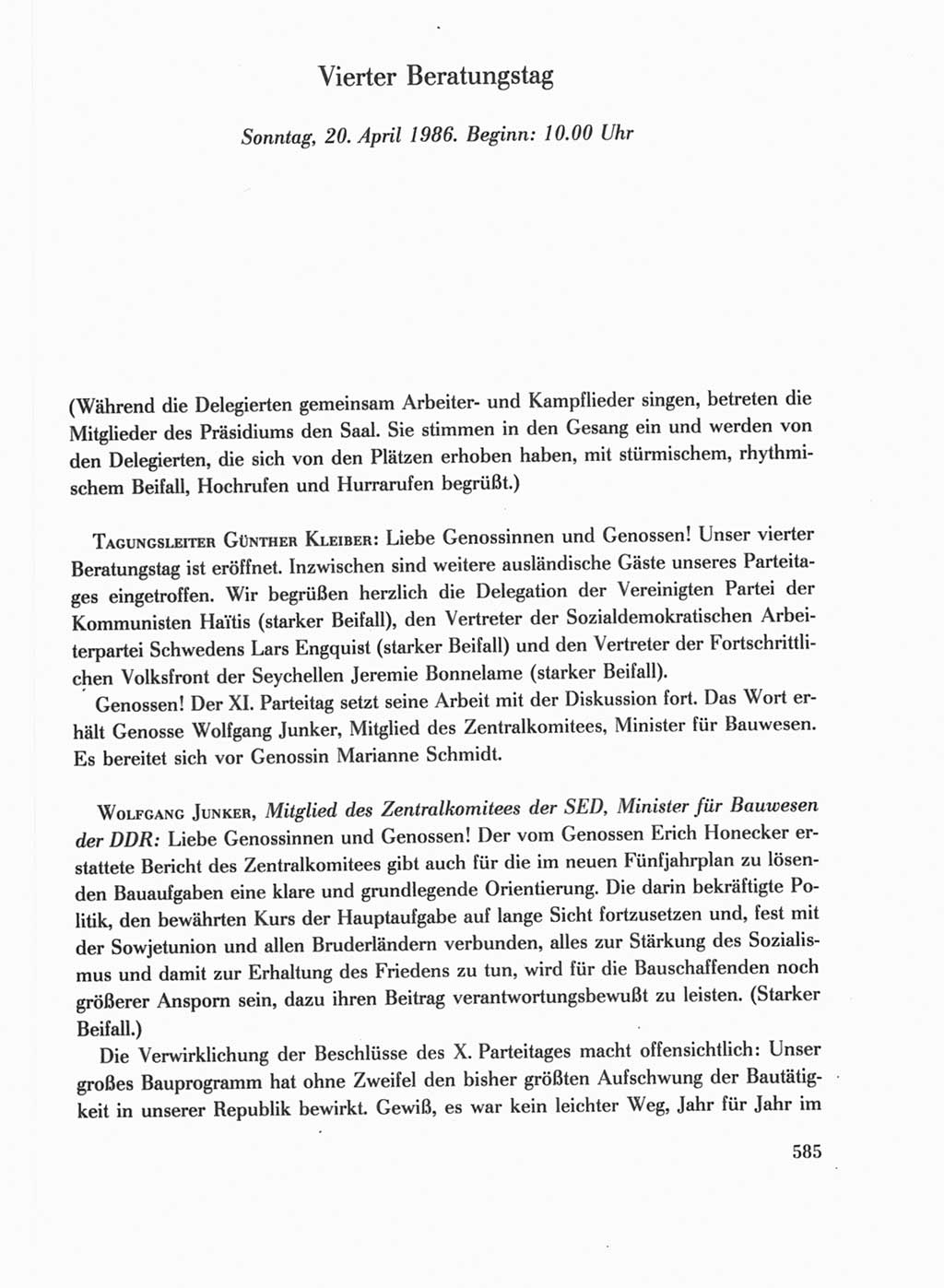 Protokoll der Verhandlungen des Ⅺ. Parteitages der Sozialistischen Einheitspartei Deutschlands (SED) [Deutsche Demokratische Republik (DDR)] 1986, Seite 585
