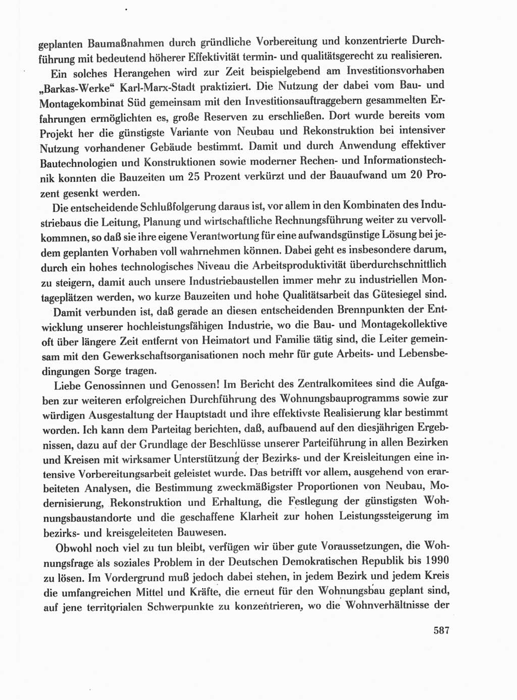 Protokoll der Verhandlungen des Ⅺ. Parteitages der Sozialistischen Einheitspartei Deutschlands (SED) [Deutsche Demokratische Republik (DDR)] 1986, Seite 587