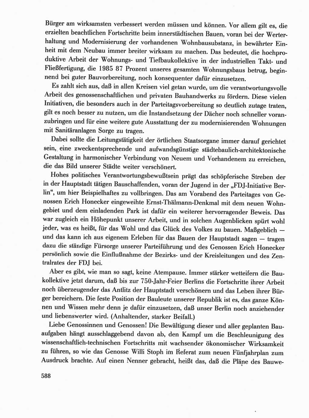 Protokoll der Verhandlungen des Ⅺ. Parteitages der Sozialistischen Einheitspartei Deutschlands (SED) [Deutsche Demokratische Republik (DDR)] 1986, Seite 588