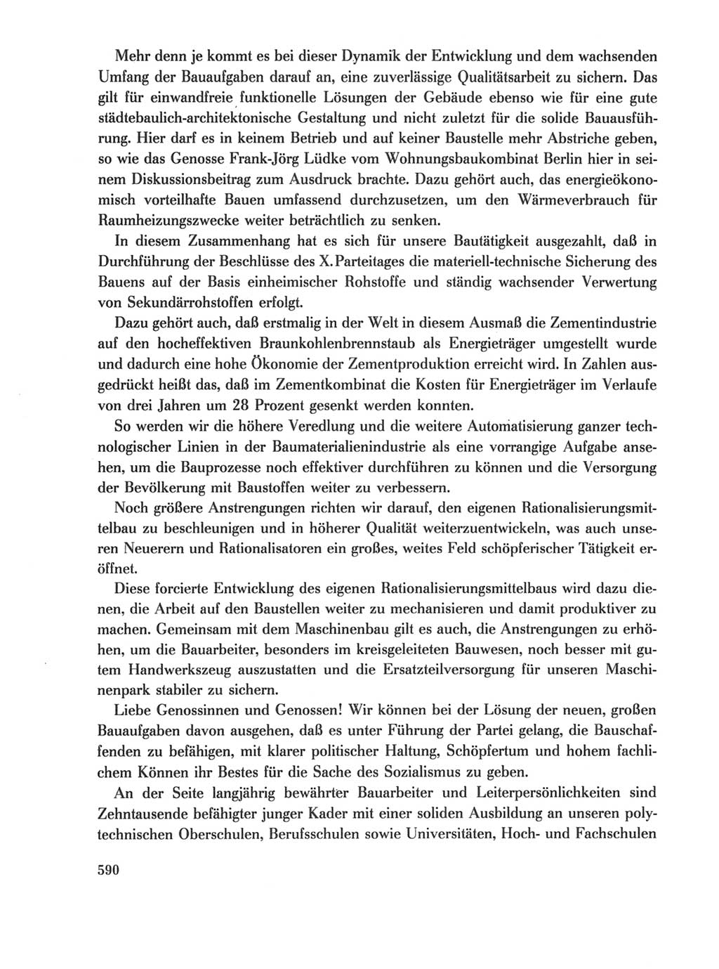 Protokoll der Verhandlungen des Ⅺ. Parteitages der Sozialistischen Einheitspartei Deutschlands (SED) [Deutsche Demokratische Republik (DDR)] 1986, Seite 590